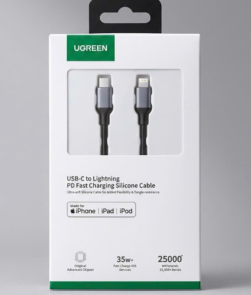 Cáp Sạc USB-C to Lightning Silicone Mềm Dẻo Dài 1M UGREEN 20304 - Hỗ Trợ Sạc Nhanh PD Cho iPhone/iPad
